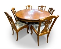 Good Circular Top Extension Dining Table and Eight