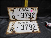 Set of 1958 Iowa License Plates