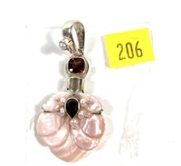 Sajen sterling silver carved pink shell pendant