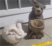 Fat Bunny and bear planter - both resin