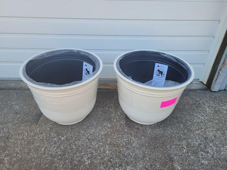 (2) Large White Plastic Planters