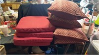 Red seat cushions and pillows (4)