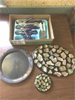 Abalone Shells Platter, Trivet, Silverware Fork