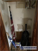 CONTENTS OF CLOSET: AMERICAN FLAG, HOOVER VACUUM A