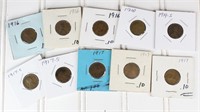 (10) Assorted Lincoln Wheat Cents (1916-1919)