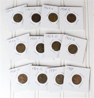 (12) Assorted Lincoln Wheat Cents (1920-1937)