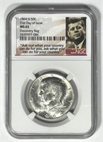 1964-D Kennedy Half First Day Discovery Bag NGC
