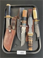 Damascus Steel Pioneer Knives w/ Sheaths.