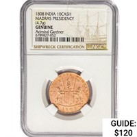 1808 India Madras Presidency 10Cash NGC Genuine