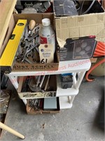 Shelf and 3 flats of tools-hammers, bits, wrenches
