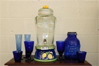 Blue Glassware and Lemonade Dispenser