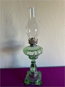 Green Depression Glass Oil Lamp
