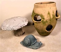 lawn ornament - snail, planter & mushroom