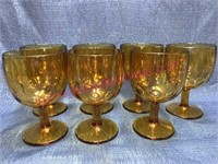 (7) Amber thumbprint goblet glasses