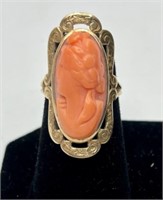 Beautiful 14k Pink Coral? Cameo Ring 6.6g TW