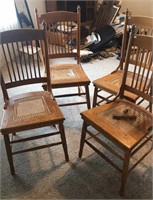 4 Oak ladder back cane seat chairs