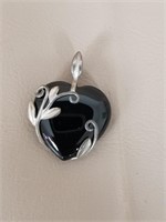 Heart Pendant Black Onyx Art Nouveau Design 925