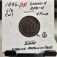1896 INDIAN HEAD PENNY CENT RARE REPUNCHED DATE