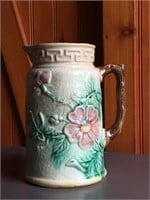 Ceramic Raised Floral Graphic Water Pitcher