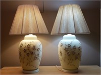 Cream Floral Motif Porcelain Table Lamps