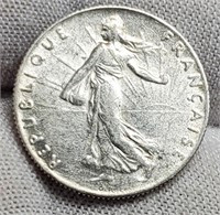 1916 France Silver 50 Centimes 83.5% Unc.
