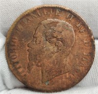 1863 Italy 10 Centiesimi, Vintage Large Copper