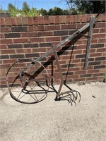 Vintage steel wheeled garden cultivator