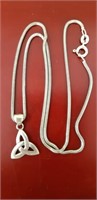 Sterling Silver Trinity Knot pendant on a 16in