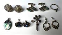 Vintage Sterling Silver Jewelry- Earrings, Cufflin