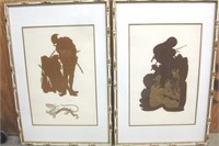 2 Signed Japanese Wood Block Silhouette Prints