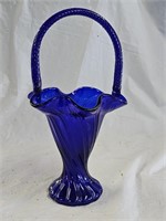 Fenton Cobalt Blue Art Glass Ruffled Basket