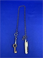 CPR Railroad Brass Key with Jack Knife & Chain