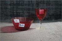 cranberry bowl and wine glass