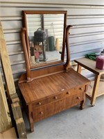 Vintage solid wood dresser w mirror 42”x21”x64”