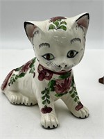 Vintage Floral Japanese Porcelain Cat 1960's