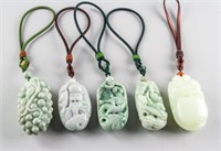 5 Assorted Burma Green Jadeite Carved Toggles