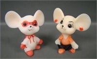 Two Fenton Satin Decorated Mice Figurines