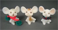 Three Fenton Decorated Xmas Mice Figurines