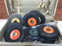 Large Lot of 45 Records in a suitcase