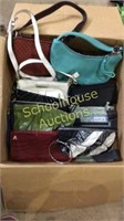 Medium box of purses and handbags. Various