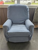 Rown Lazy boy Recliner with Blue Slip Cover