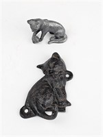 Cast Metal Cat Robe Hook and Cat Figurine