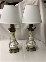 Pair of Vintage hand painted lamps with brass