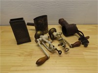 Antique kitchen grinders, graters, misc.