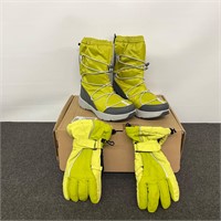 Land’s End Women’s 7 Lime Boots & Kids Gloves
