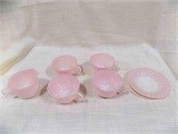 Vintage Pink FireKing cups, saucer, creamer