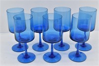 7 Blue Mid Century Stemware Glasses