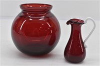 Hand Blown Ruby Red Pitcher & Vase MINI