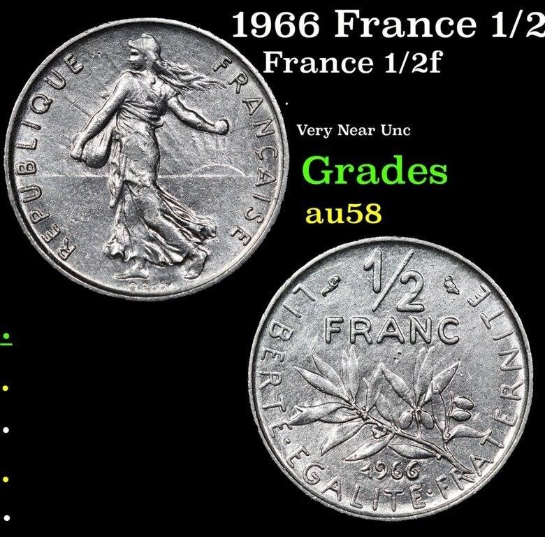 1966 France 1/2 Franc KM# 931.1 Grades Choice AU/B
