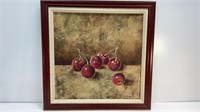 Cheerful cherries on gold tones background on
